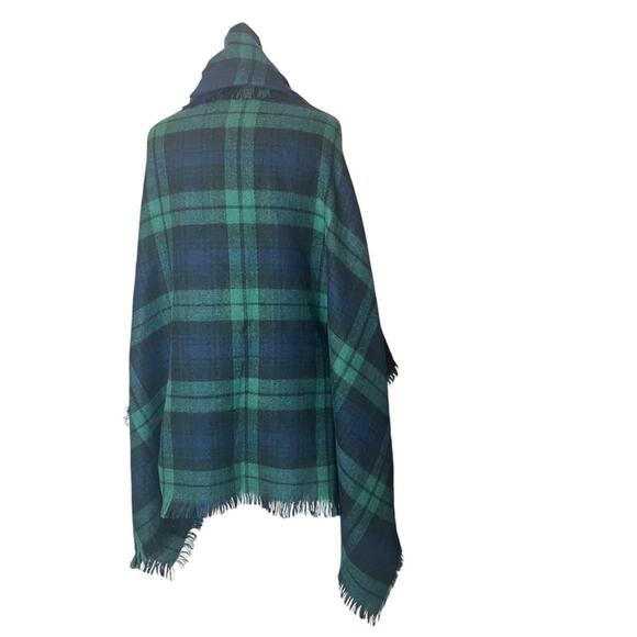 Plaid Blanket Scarf Wrap Blue Green Fringed 54x52 Acrylic Soft Cozy Versatile - Picture 4 of 8